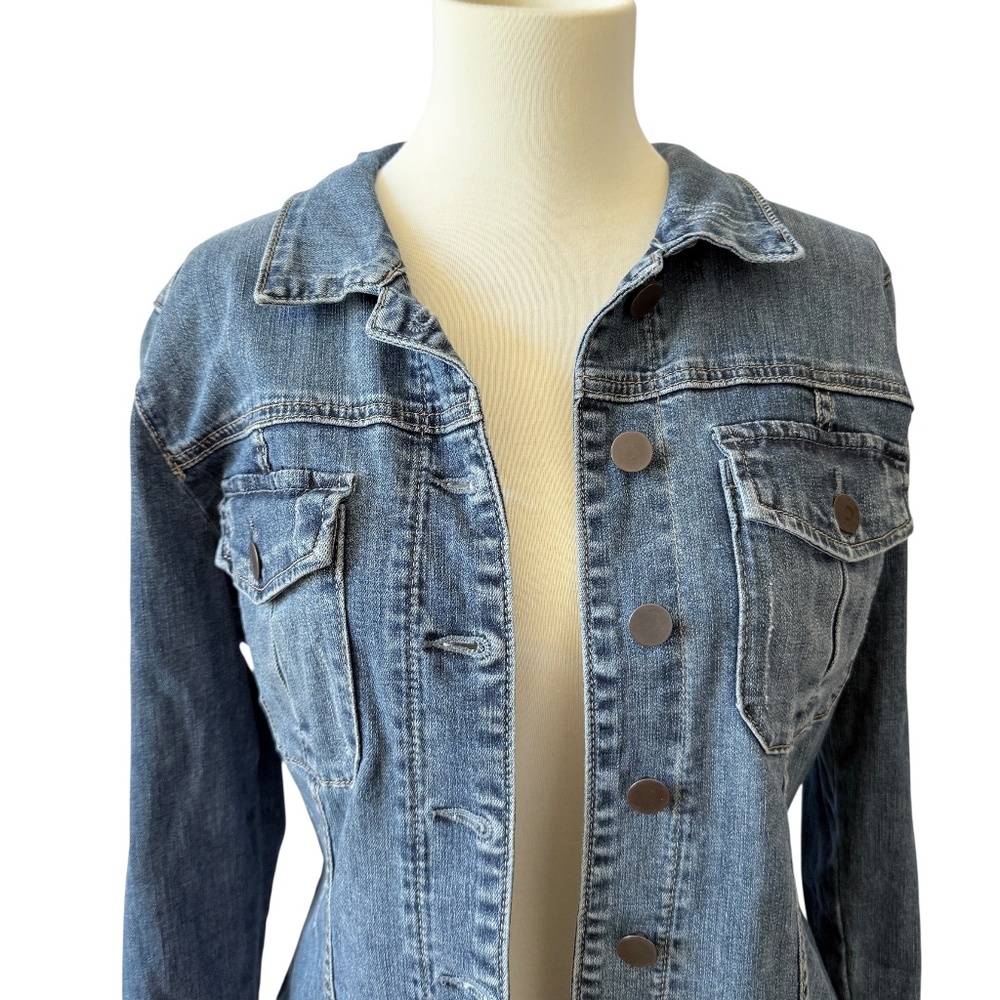 KUT FROM THE KLOTH AMELIA DENIM JEANS JACKET LT DISTRESSING CASUAL CLASSIC BOHO - Picture 3 of 12